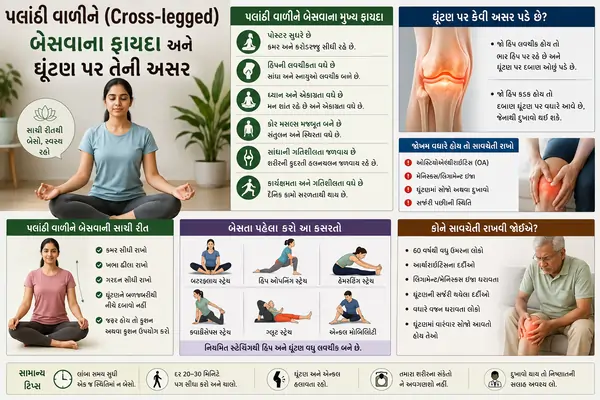 પલાંઠી વાળીને (Cross-legged) બેસવાના ફાયદા અને ઘૂંટણ પર તેની અસર.