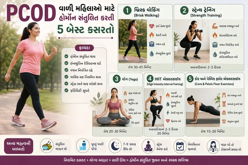 પીસીઓડી (PCOD) વાળી મહિલાઓ માટે હોર્મોન સંતુલિત કરતી 5 બેસ્ટ કસરતો.