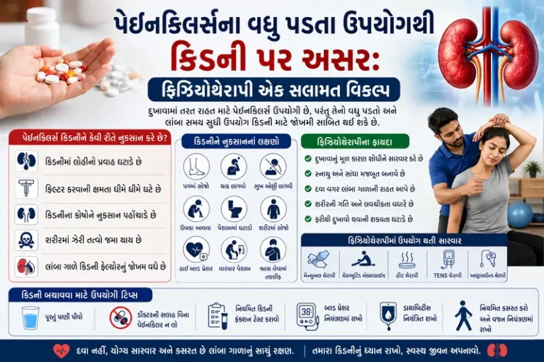 પેઇનકિલર્સ (Painkillers) ના વધુ પડતા ઉપયોગથી કિડની પર અસર ફિઝિયોથેરાપી એક સલામત વિકલ્પ