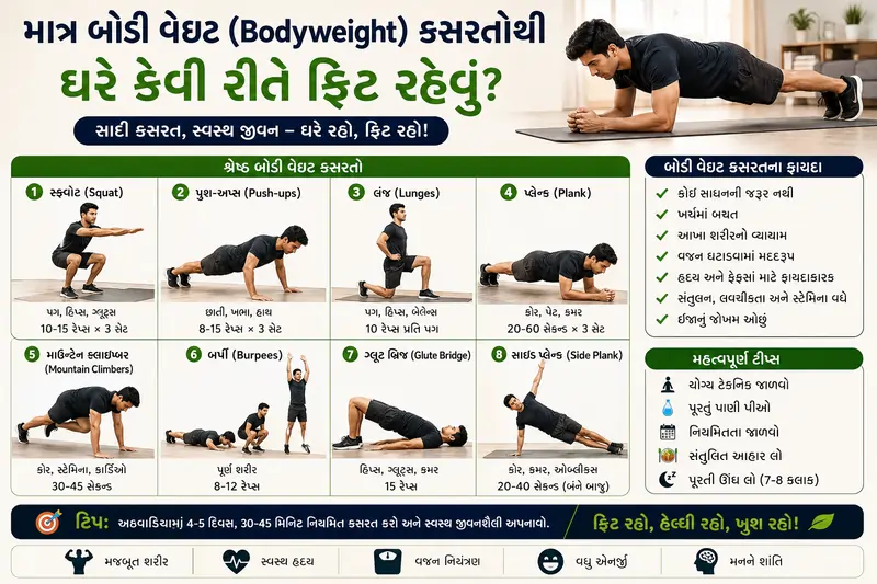 માત્ર બોડી વેઇટ (Bodyweight) કસરતોથી ઘરે કેવી રીતે ફિટ રહેવું