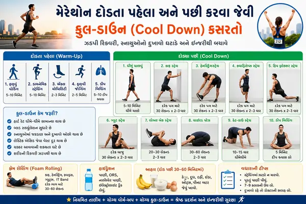 મેરેથોન દોડતા પહેલા અને પછી કરવા જેવી કુલ-ડાઉન (Cool Down) કસરતો