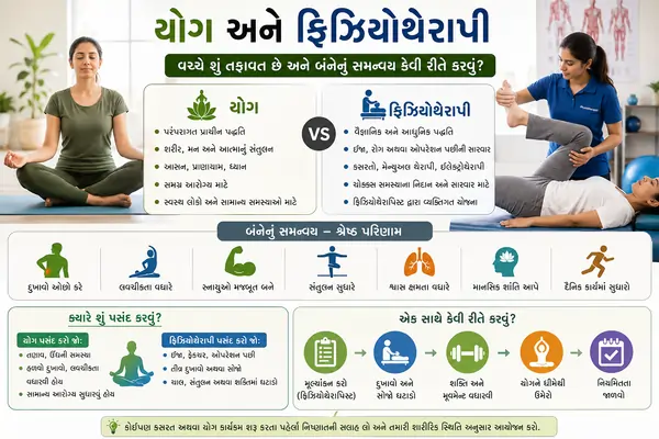 યોગ અને ફિઝિયોથેરાપી વચ્ચે શું તફાવત છે અને બંનેનું સમન્વય કેવી રીતે કરવું