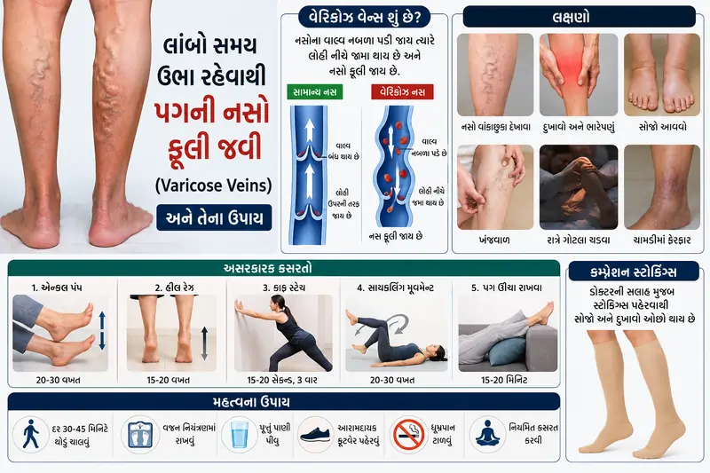લાંબો સમય ઊભા રહેવાથી પગની નસો ફૂલી જવી (Varicose Veins) અને તેના ઉપાય.