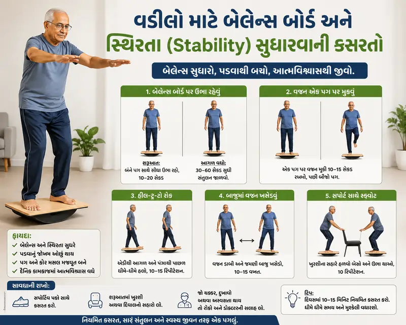 વડીલો માટે બેલેન્સ બોર્ડ અને સ્થિરતા(Stability) સુધારવાની કસરતો