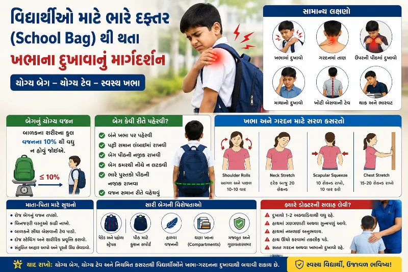 વિદ્યાર્થીઓ માટે ભારે દફ્તર (School Bag) થી થતા ખભાના દુખાવાનું માર્ગદર્શન