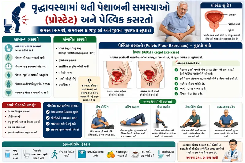 વૃદ્ધાવસ્થામાં થતી પેશાબની સમસ્યાઓ (પ્રોસ્ટેટ) અને પેલ્વિક કસરતો