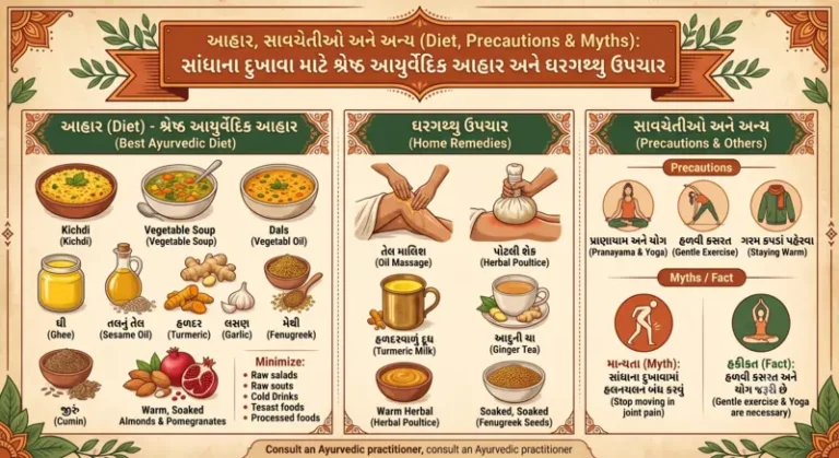 સાંધાના દુખાવા માટે શ્રેષ્ઠ આયુર્વેદિક આહાર અને ઘરગથ્થુ ઉપચાર (Diet, Precautions & Myths)