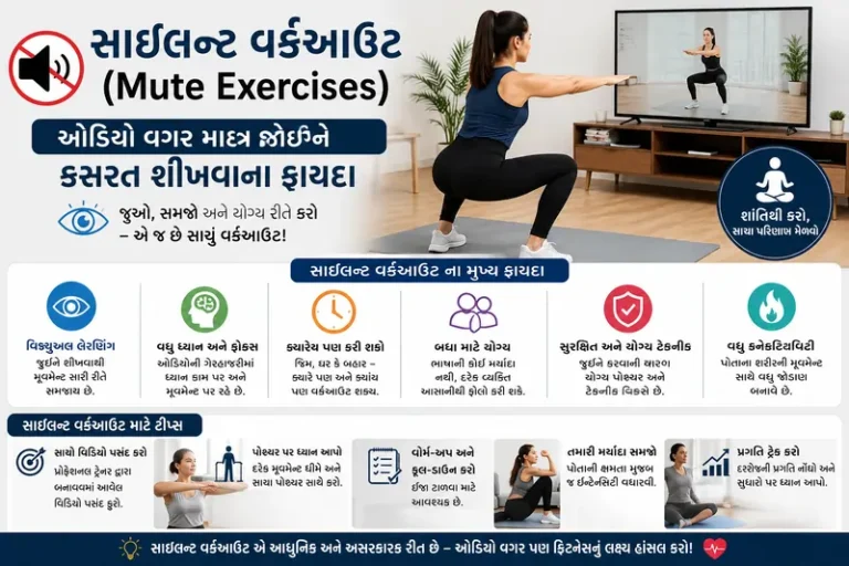 સાઇલન્ટ વર્કઆઉટ (Mute Exercises) ઓડિયો વગર માત્ર જોઈને કસરત શીખવાના (Visual Learning) ફાયદા.