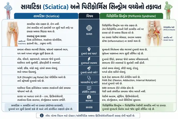 સાયટિકા (Sciatica) અને પિરીફોર્મિસ સિન્ડ્રોમ વચ્ચેનો તફાવત