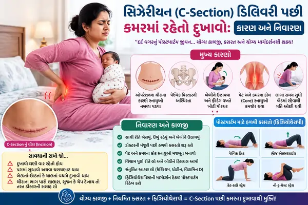 સિઝેરિયન (C-Section) ડિલિવરી પછી કમરમાં રહેતો દુખાવો કારણ અને નિવારણ.