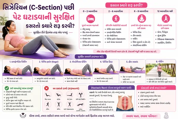 સિઝેરિયન (C-Section) પછી પેટ ઘટાડવાની સુરક્ષિત કસરતો ક્યારે શરૂ કરવી