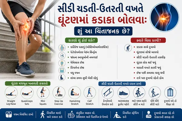 સીડી ચડતી-ઉતરતી વખતે ઘૂંટણમાં કડાકા બોલવા શું આ ચિંતાજનક છે