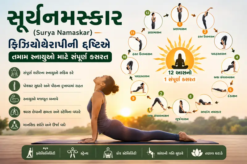 સૂર્યનમસ્કાર (Surya Namaskar) ફિઝિયોથેરાપીની દૃષ્ટિએ તમામ સ્નાયુઓ માટે સંપૂર્ણ કસરત