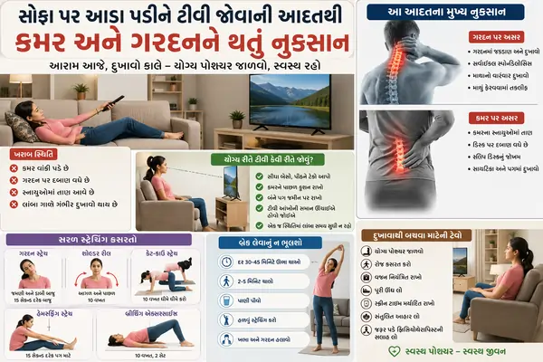 સોફા પર આડા પડીને ટીવી જોવાની આદતથી કમર અને ગરદનને થતું નુકસાન.
