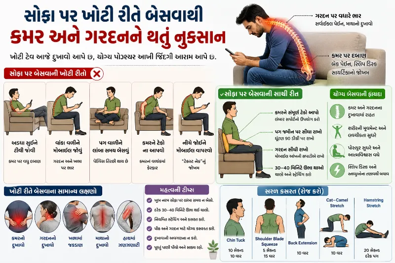 સોફા પર ખોટી રીતે બેસવાથી કમર અને ગરદનને થતું નુકસાન