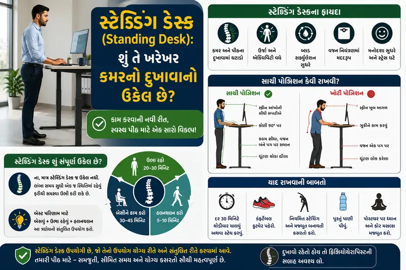 સ્ટેન્ડિંગ ડેસ્ક (Standing Desk) શું તે ખરેખર કમરના દુખાવાનો ઉકેલ છે