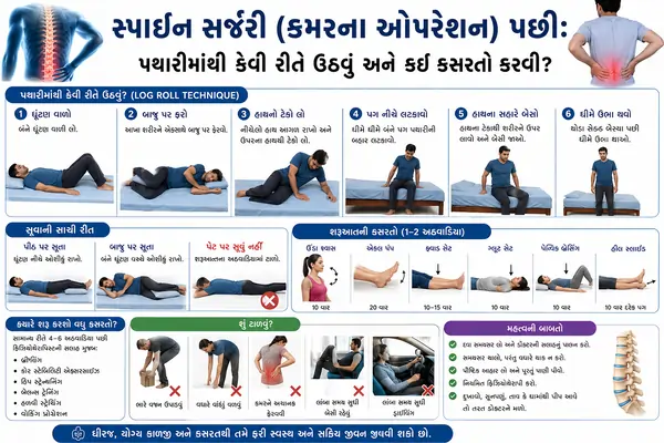સ્પાઇન સર્જરી (કમરના ઓપરેશન) પછી પથારીમાંથી કેવી રીતે ઉઠવું અને કઈ કસરતો કરવી