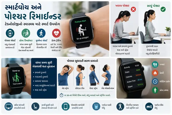 સ્માર્ટ વોચ (Smartwatch) અને પોશ્ચર (Posture) રિમાઇન્ડર: ટેકનોલોજીનો સ્વાસ્થ્ય માટે ઉપયોગ.