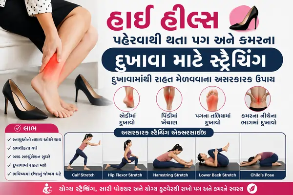 હાઈ હીલ્સ પહેરવાથી થતા પગ અને કમરના દુખાવા માટે સ્ટ્રેચિંગ