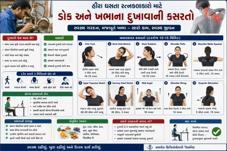 હીરા ઘસતા રત્નકલાકારો માટે ડોક અને ખભાના દુખાવાની કસરતો