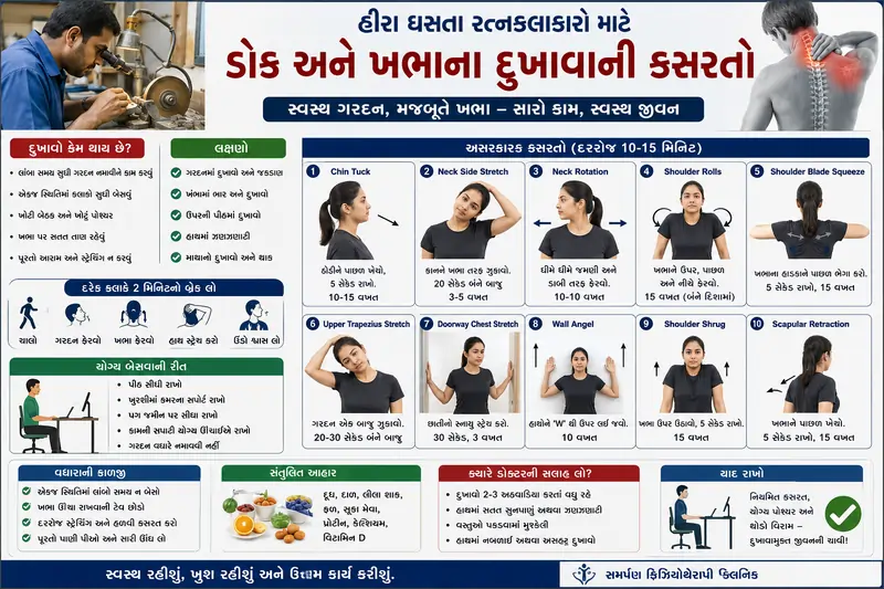 હીરા ઘસતા રત્નકલાકારો માટે ડોક અને ખભાના દુખાવાની કસરતો