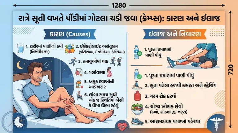 રાત્રે સૂતી વખતે પીંડીમાં ગોટલા ચડી જવા (ક્રેમ્પ્સ) કારણ અને ઈલાજ