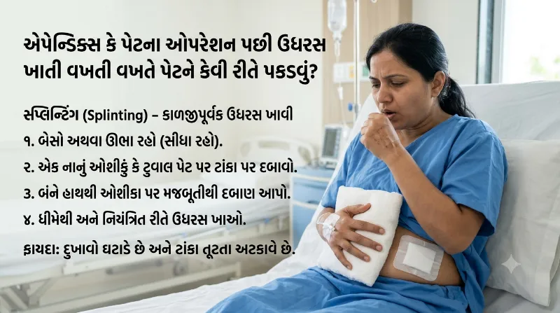 એપેન્ડિક્સ કે પેટના ઓપરેશન પછી ઉધરસ ખાતી વખતે પેટને કેવી રીતે પકડવું