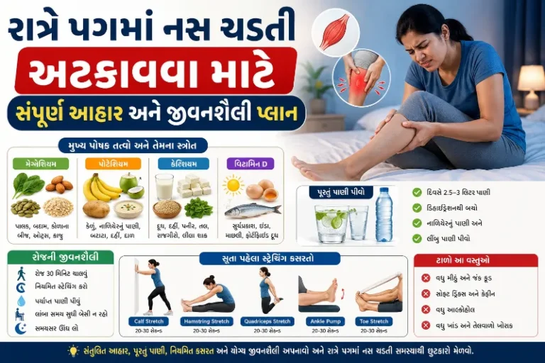 રાત્રે પગમાં નસ ચડતી અટકાવવા માટેનો સંપૂર્ણ આહાર અને જીવનશૈલી પ્લાન