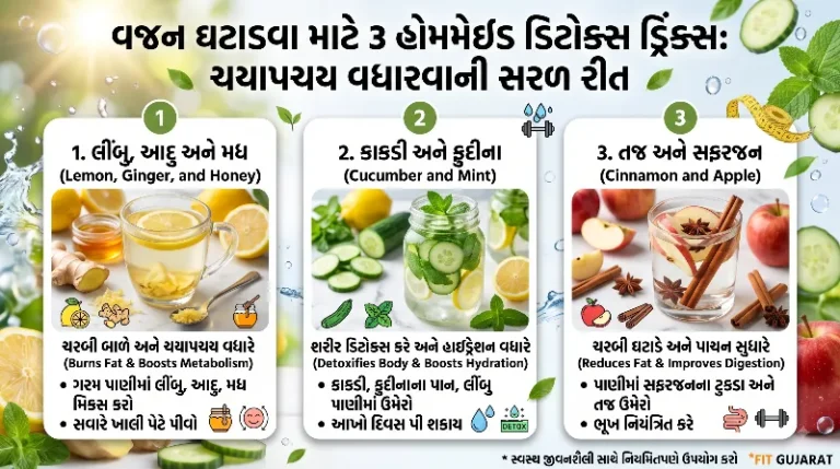 વજન ઘટાડવા માટે ૩ હોમમેઇડ ડિટોક્સ ડ્રિંક્સ ચયાપચય વધારવાની સરળ રીત