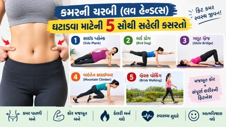 કમરની ચરબી (લવ હેન્ડલ્સ) ઘટાડવા માટેની 5 સૌથી સહેલી કસરતો