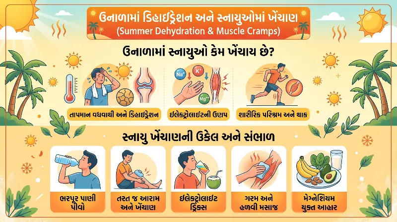 ઉનાળામાં ડિહાઇડ્રેશનને કારણે સ્નાયુઓમાં આવતા ખેંચાણ (Muscle Cramps) ની સારવાર.