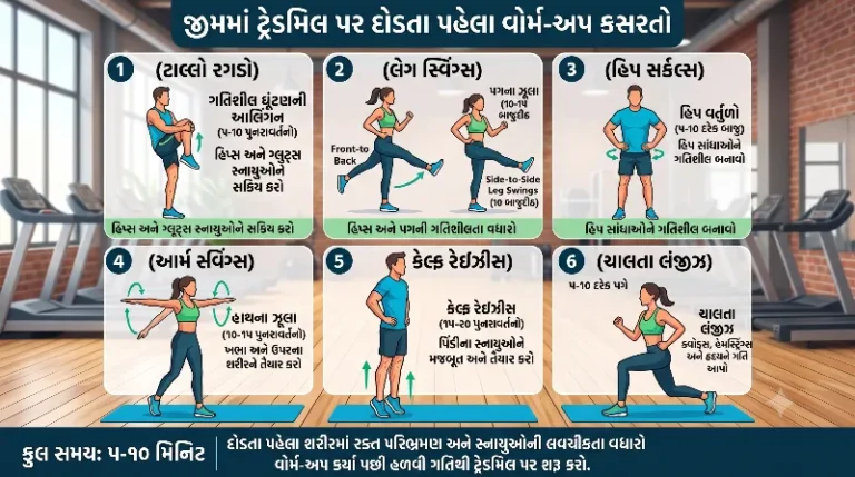 જીમમાં ટ્રેડમિલ પર દોડતા પહેલા વોર્મ-અપ તરીકે કઈ કસરતો કરવી