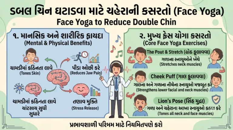ડબલ ચિન (ગળા નીચેની ચરબી) ઘટાડવા માટે ચહેરાની કસરતો (Face Yoga)