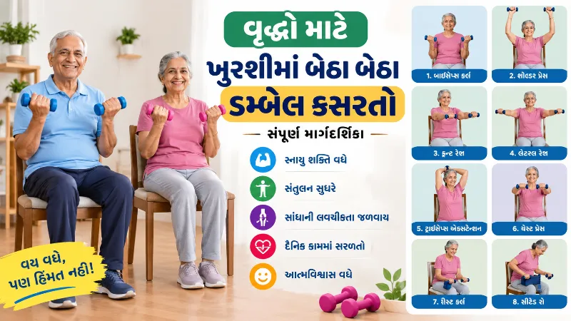 વૃદ્ધો માટે ખુરશીમાં બેઠા બેઠા ડમ્બેલ્સની હળવી કસરતો