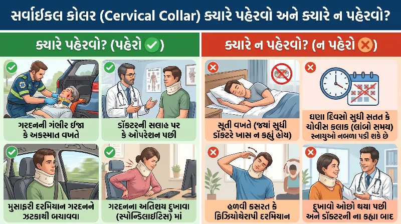 સર્વાઇકલ કોલર (Cervical Collar) ક્યારે પહેરવો અને ક્યારે ન પહેરવો