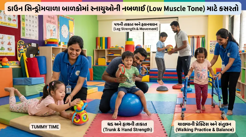 ડાઉન સિન્ડ્રોમવાળા બાળકોમાં સ્નાયુઓની નબળાઈ (Low Muscle Tone) માટે કસરતો.