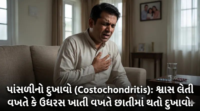 પાંસળીનો દુખાવો (Costochondritis): શ્વાસ લેતી વખતે કે ઉધરસ ખાતી વખતે છાતીમાં થતો દુખાવો.