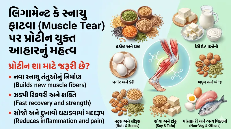 લિગામેન્ટ કે સ્નાયુ ફાટવા (Muscle Tear) પર પ્રોટીન યુક્ત આહારનું મહત્વ.