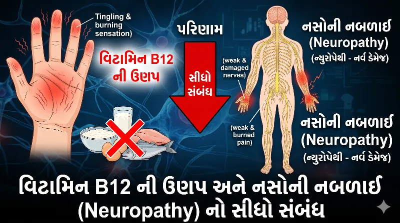 વિટામિન B12 ની ઉણપ અને નસોની નબળાઈ (Neuropathy) નો સીધો સંબંધ.