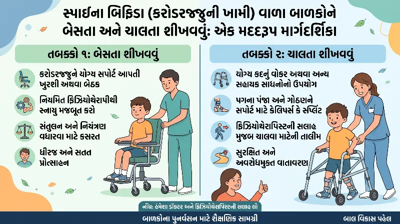 સ્પાઈના બિફિડા (કરોડરજ્જુની ખામી) વાળા બાળકોને બેસતા અને ચાલતા શીખવવું.